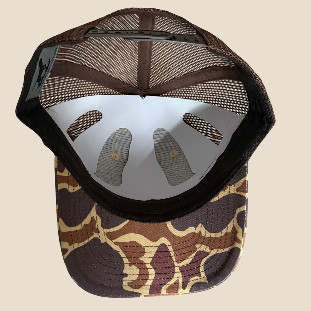 Dover Bluff Hat Co Duck Camo Trucker Hat Brown Mesh Snapback Antler Patch NEW - Picture 2 of 5